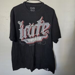Irate Vintage Mens XL Black Short Sleeve T-Shirt Graphic Tee Red Grey Y2K Grunge